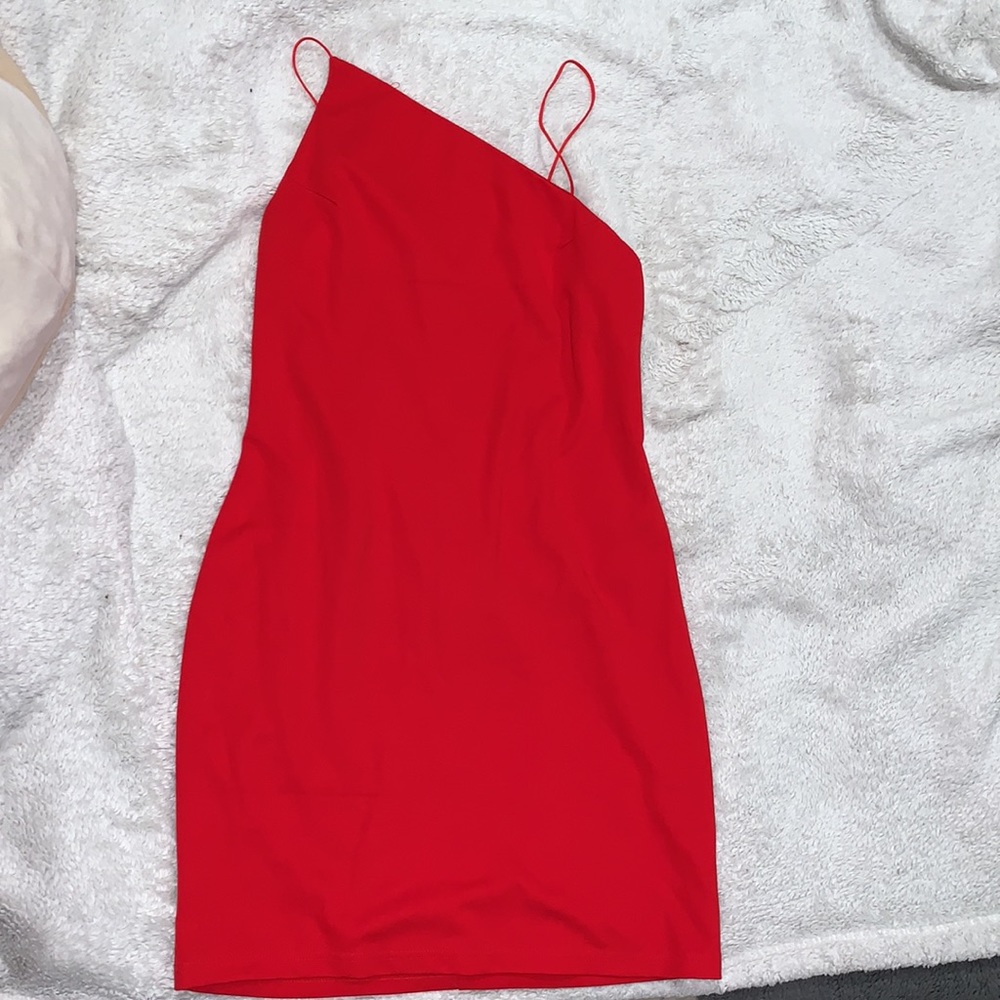 Red asymmetrical dress